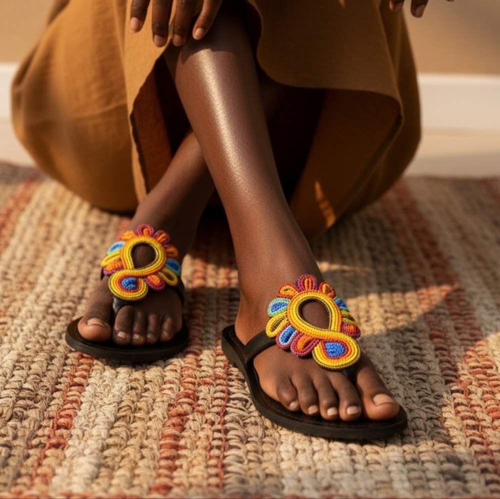 Maasai leather handmade beaded sandals sz 8.5
